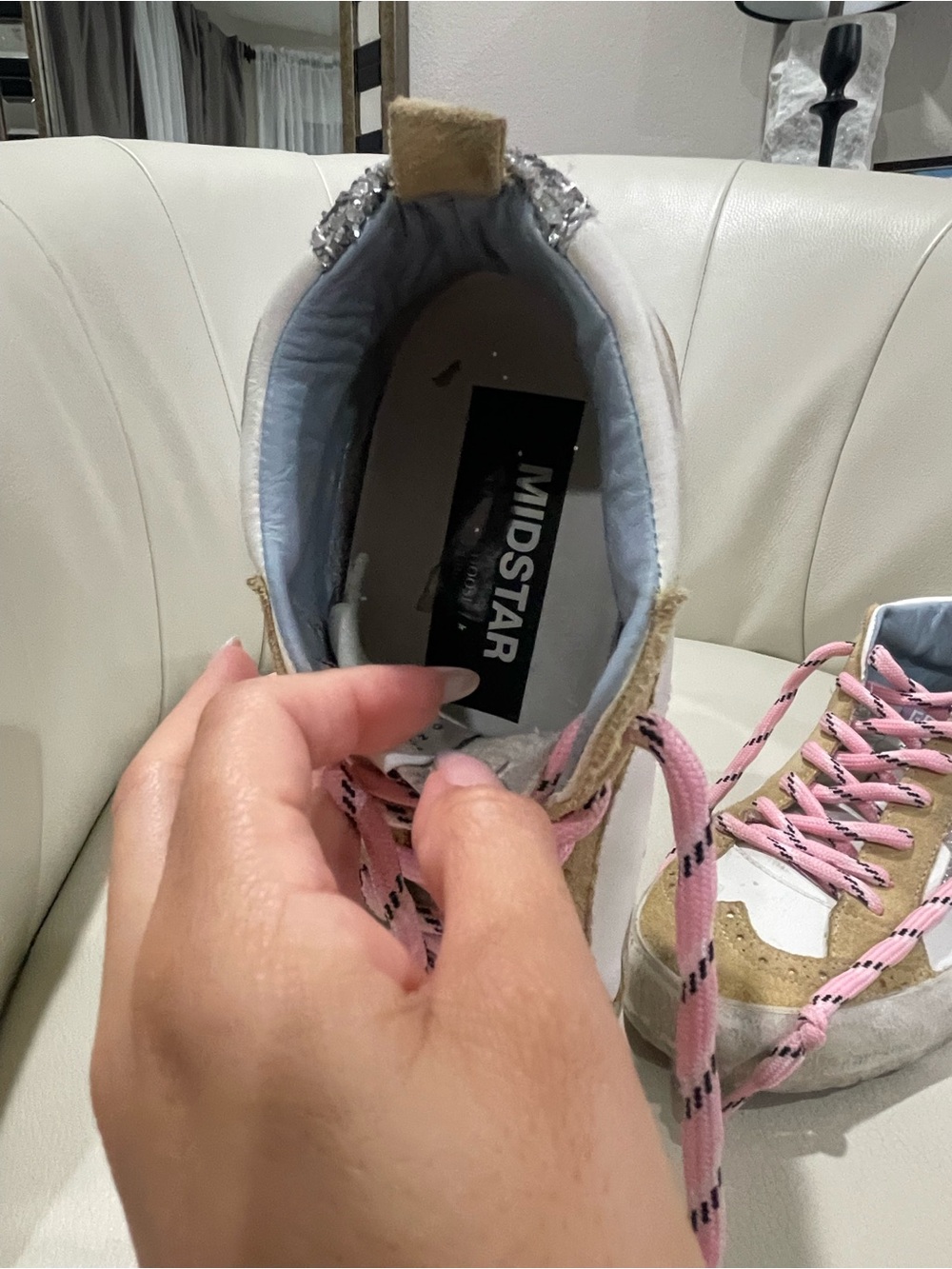 Golden Goose White High-Top Sneakers with Pink Laces - Picture 5 of 9